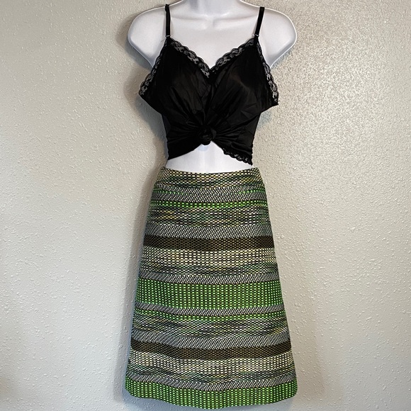 Leisdottir from Anthropologie Green and Black Tweed Striped A-Line Skirt - Picture 1 of 8